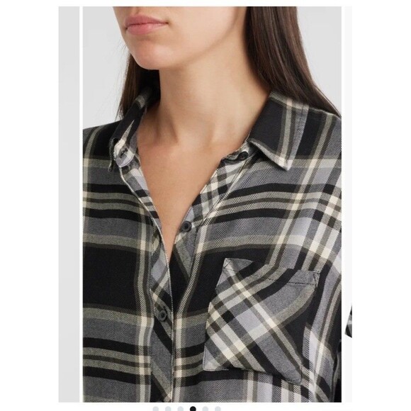 Rails Womens Hunter Plaid Button Down Shirt Black Ivory Flannel Rayon NWT MEDIUM - Picture 4 of 8